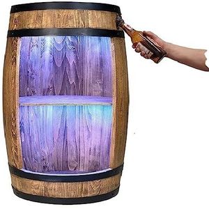 weeco vatbare led met flesopener, houten vat, vat, rek, drankkast, barrek, opbergkast, vat decoratie voor houten rek, wijn, whisky, bier, glazen en flessen (donkerbruin/wengé)