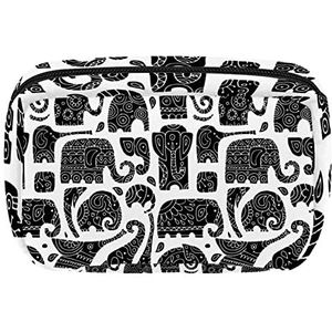 olifant Zwarte witte schattige Reis Gepersonaliseerde Make-up tas Cosmetische tas Toiletry tas voor vrouwen en meisjes, Meerkleurig, 17.5x7x10.5cm/6.9x4.1x2.8in