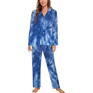 Blue Tie Batik Dye Pyjama Sets Met Lange Mouwen Voor Vrouwen Klassieke Nachtkleding Nachtkleding Zachte Pjs Lounge Sets