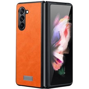 TYLYJSU Zakelijke hoes voor Samsung Galaxy Z Fold 7, Lederen Lichte Dunne Mobiele Telefoonhoes Duurzaam Zachte Siliconen Rand Schokbestendige Cover, Oranje, Fold 7
