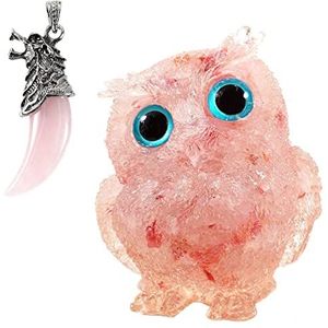 Soulnioi Wolf Tand Roze Crystal Ketting en Uil Hars Ornament