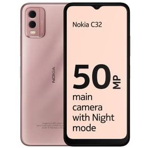 Nokia C32 6,5-inch HD+ smartphone met 4 GB RAM/64 GB ROM, 50 MP/8 MP-camera's, 5000 mAh, 3 dagen batterijduur, gehard glas, beschermingsklasse IP52, vingerafdruksensor en gezichtsontgrendeling,