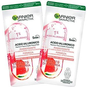 2 x Garnier SkinActive hyaluronzuurmasker van stof, verstevigend, anti-aging, verfrissend effect met watermeloenextract, 2 verpakkingen met 1 behandeling