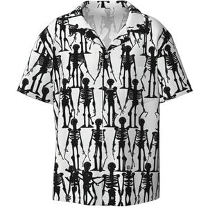 EdWal Zwarte Bloemen Schedel Print Heren Korte Mouw Button Down Shirts Casual Losse Fit Zomer Strand Shirts Heren Jurk Shirts, Zwart, M