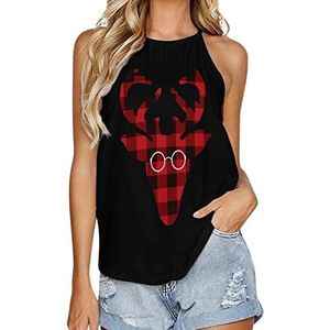 Rode Buffalo Plaid Herten Zomer Mode Tank Tops Vrouwen Casual Mouwloos T-shirt Ronde Hals Vest 5XL