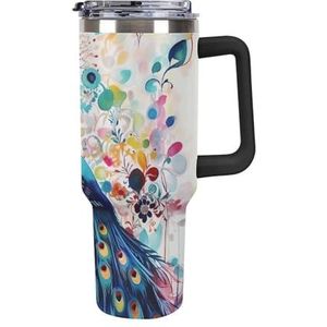 40 oz roestvrijstalen beker met handvat kleur pauw grote capaciteit auto beker lekvrije reizen beker koffiemok dubbele drinkdeksel waterfles geschenken voor mannen vrouwen