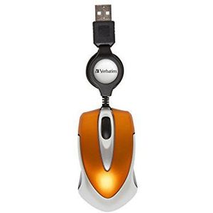 Verbatim Go Mini - USB optische reismuis met kabelretractie, orange