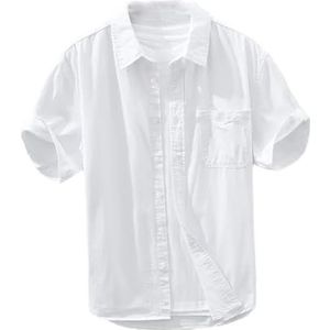Dcvmvmn Heren zomer button up shirt korte mouw katoen turn-down kraag effen casual shirts, Wit, XL