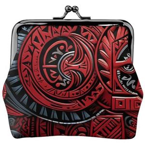 Lederen Portemonnee voor Vrouwen met Kiss Lock Portemonnee Rood tribal patroon Clutch Purse Mini Change Purse Pouch