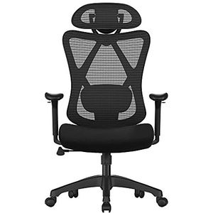 SONGMICS Bureaustoel, ergonomische bureaustoel, computerstoel, netstoel, verstelbare lendensteun en hoofdsteun, belastbaar tot 150 kg, in hoogte verstelbaar, zwart OBN063B01