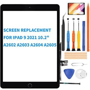 Voor iPad 9 (9e Generatie) Scherm Vervanging Voor iPad 10.2 2021 Touch Glas Panel Digitizer Model A2602 A2603 A2604 A2605 Volledige Reparatie Kit + Home-knop met Screen Protector Glas (zwart)