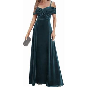 Fluwelen Bruidsmeisjes Jurken Spaghetti Bandjes Prom Jurken Koude Schouder Formele Avond Party Gown ZM191xin, Pauw, 32