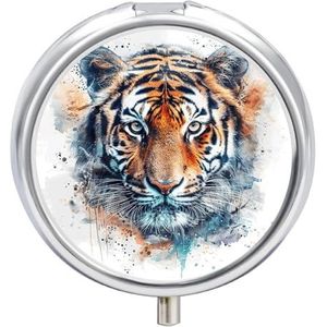 Draw A Tiger Face Pillendoosje Ronde Draagbare Pillenorganizer Waterdichte Dagelijkse Vitamine Houder Dozen Creatieve 3 Compartimenten Geneeskunde Pil Case voor Portemonnee Of Pocket