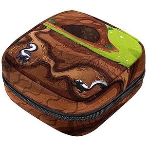 Maandverband Opbergtas, Vrouwelijke Product Pouches Draagbare Periode Kit Tas voor Meisjes Vrouwen Dames Skunk Wonen in het Gat, Meerkleurig, 4.7x6.6x6.6 in/12x17x17 cm