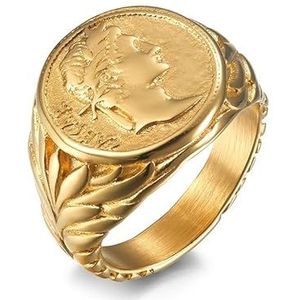 Europa en de Verenigde Staten stijl Romeinse rijk Julius Caesar roestvrijstalen ring ring vintage munt Caesar hoofd tij hand sieraden (Color : Golden, Size : 8#)