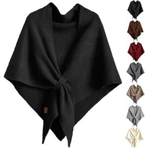 Effen Gebreide Driehoekige Sjaal Voor Dames, 2025 Nieuwe Wraps Elegante Effen Poncho Met Open Voorkant, Winter- En Herfstaccessoire (Black)