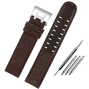 Horlogebandjes voor mannen en vrouwen, horlogeband 20 mm / 22 mm gepolijste gesp van echt leer en nylon gesplitste horlogeband for slim horloge, analoog horloge (Color : Brown silver Clasp, Size : 2