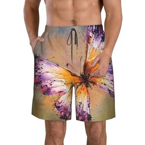 PHTZEZFC Borduurwerk kleurrijke vlinderprint strandshorts voor heren - lichtgewicht, sneldrogende zwembroek met trekkoord en zakken, Wit, XL