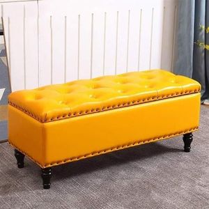 JAVYPPT Ottomans Krukken Houten Ottomaanse Opslag Bench Wax Lederen Rechthoek Sofa Kruk Hal Entryway Schoenen Bank Gestoffeerde Zitting Lvng Kamer Voetbank (Geel, 120 cm)