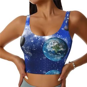 SABFWF Planet Galaxy Print Yoga BH's, High Impact Support, Longline Design, voor Fitness, Hardlopen en meer, Zwart, S