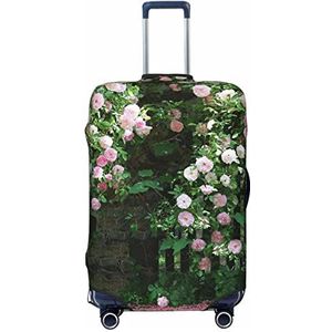 TOMPPY Roze Bloem Muur Gedrukt Bagage Cover Anti-Kras Koffer Protector Elastische Koffer Cover Past 45-32 Inch Bagage, Zwart, Medium