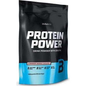 BioTechUSA Protein Power | Eiwitrijk, Suikervrij, Lactosevrij, Glutenvrij | Creatine toegevoegd, 1 kg, Aardbei-Banaan