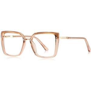 moomoobird Grote vierkante bril blauw licht blokkeren computer mode bril frame vrouwen TR90 metaal, bruin met helder