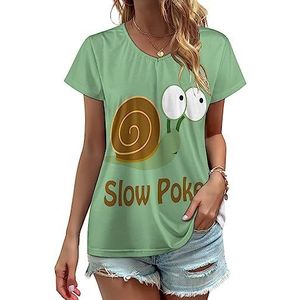 Slow Poke Snail Womens V-hals T-shirts Leuke Grafische Korte Mouw Casual Tee Tops 5XL