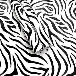 Taogift Zelfklevende Vinyl Wit Zwart Zebra Print Contact Papier Plank Liner voor Dressoir Lade Kasten Tafelmeubilair Muren Ambachten Decal Verwijderbare 17.7x117 Inches