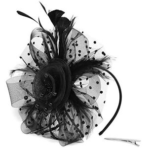 Veer Hoofdband Vintage kant rose haarbanden elegante dame flapper Great Gatsby hoofdband parel partij bruids hoofddeksel Carnaval Veer Hoofdband (Color : Noir, Size : Size fits all)