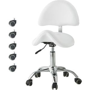 JAVPTAV Ergonomische zadelvormige kruk met wielen, 360 ° draaibare professionele rolstoelen, 49-64 cm tandartspraktijk massage spa schoonheidssalon bureaustoel (wit)