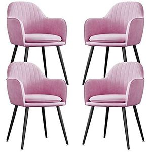 GEIRONV Keukenstoelset van 4, Fluwelen Zwart Metalen Benen Dining Stoel for Woonkamer Slaapkamer Balkon Fauteuils 47 × 44 × 83cm Eetstoelen (Color : Purple)