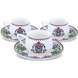 Karaca Nakkaş 6lı Nakkash Turkse Koffie Kopjes Set Voor 6 Personen, 12 TLG, 90 ml, 6X Espresso Kopje en 6X Schotel, Mokka Kopjes, Porselein Espresso Kopjes Set, Koffie Kopjes met Schotel-Espresso Set