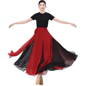 Flamenco Skirt for Women 720 Degree Full Circle Swing Skirt Spanish Dance Costume Adult Flowy Ruffled Layered Skirt for Performances Halloween Party Red Crayon Theme Outfit(Wine red skirt_M)