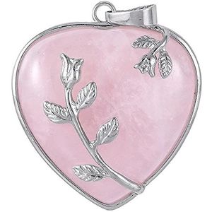 Hart steen rose bloem hanger ketting sliver kleur reiki edelstenen kristal liefde sieraden-Rozenkwarts