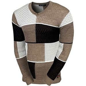 Baxboy Heren pullover slim fit V-hals gebreide trui ronde kraag moderne mannen zwarte trui longsleeve fijn gebreid sweatshirt BB-52301, beige, XL