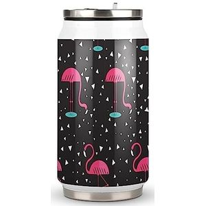 Geometry Flamingo grappige colamok met deksel en rietje, roestvrijstalen beker, reisbeker voor warme koude dranken