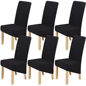 Grote stretch stoelhoezen, set van 6 afneembare en wasbare stoffen slipcovers met print, voor eetkamer, hotel of banket (zwart)