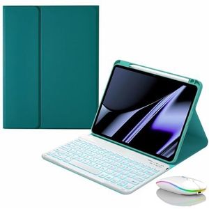 Toetsenbordhoes voor HUAWEI MatePad T 10s/T 10 Enjoy Tablet 2 Honor Pad 6/X6, Magnetisch Afneembaar Draadloos Achtergrondverlichting Toetsenbord met Bluetooth Muis,Dark green 1