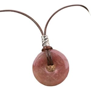 Crystal Pendant Necklace For Women Natural Amethyst Lapis Tiger Eye Stone Leather Necklace Fashion Jewelry (Color : Strawberry Quartz)