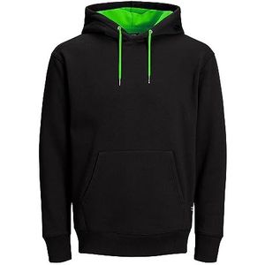 JACK & JONES Heren JJESOFT Sweat Hood Black neon groen REG M