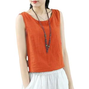 Dvbfufv Damesmode O-hals effen kleur mouwloze T-shirts vrouwen zomer losse Koreaanse casual shirt tops, Oranje Rood, L