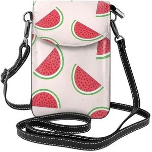 Roze Watermeloen Patroon Dames Lederen Flap Telefoon Tas Multifunctionele Kleine Crossbody Tas Voor Dagelijks Gebruik En Reizen, Roze watermeloen, Eén maat