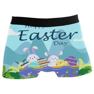 GISPOG Happy Easter Bunny Boxershorts voor heren, onderbroeken voor mannen, stretch, laagbouw, boxershorts, korte boxershorts, 1 kleur, L