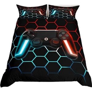 Dekbedovertrek - Gradiënt Diamant Zeshoek - Tweepersoons - Gaming - Neonlicht Game Controller