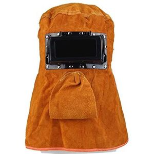 Gele hoofd gemonteerde lederen kap slijpzonne Zonne Auto verduistering filterlens Lens Lelderleer Laslassen Ademhelmasmasker(Clear Black)