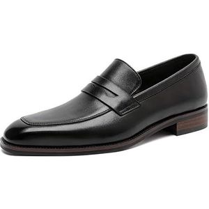 Heren loafers schoen vierkante neus lederen penny loafer platte hak antislip comfortabel wandelen bruiloft instapper (Color : Black, Size : 41 EU)