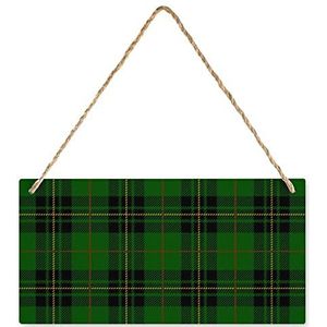 Groene Schotse tartan geruite houten bord gepersonaliseerde houten plaquette muurkunst met touwen voor thuiskantoor decor 25 x 12,5 cm