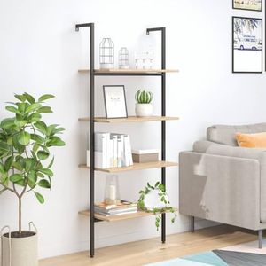 AUUIJKJF Rekken 4-Tier Scheve Plank Lichtbruin en Zwart 64x35x152,5 cm Meubels