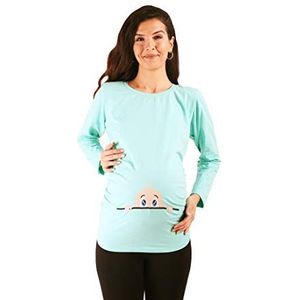 M.M.C. Nieuwsgierige baby - zwangerschapsshirt met motief sweatshirt zwangerschapsshirt voor de zwangerschap, lange mouwen, munt, L